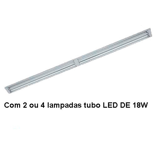 Luminária de Embutir Modelo para Super Mercado, Corredores e Grandes Áreas – Para TuboLED T8 4x18W