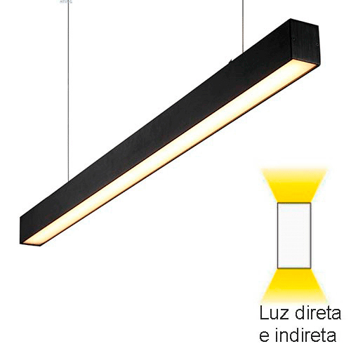 Luminária de Sobrepor Pendente Retangular com Difusor em Acrílico Luz Direta e Indireta – Para TuboLED HO 2x36W ou 40W