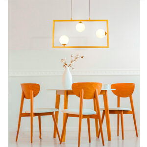 Lustre Pendente Moderno Cattar Horizontal com 3 Globos de Vidro