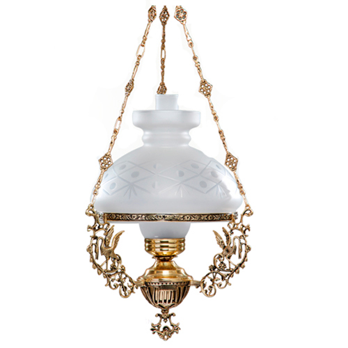 Lustre de Bronze Lampião Papagaio 1 Cúpula Colonial 23cm com Manga Chaminé de Vidro