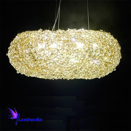 Lustre de Cristal Redondo Almofada Cristal Castanha K9 14mm