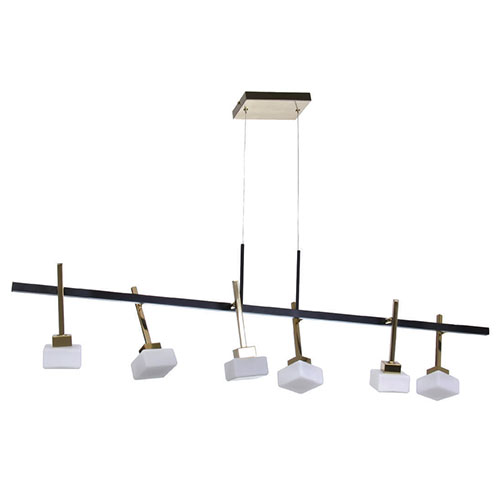 Lustre Pendente Moderno Varão com 6 Vidros Quadrados LED Integrado