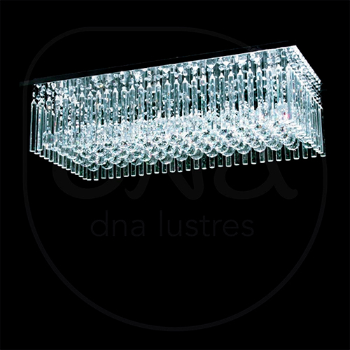 Luminária Plafon de Cristal Moderno Retangular Tubos e Bolas