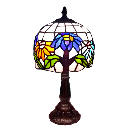 Abajur Vitral Estilo Thifany Cúpula Meia Esfera Flores