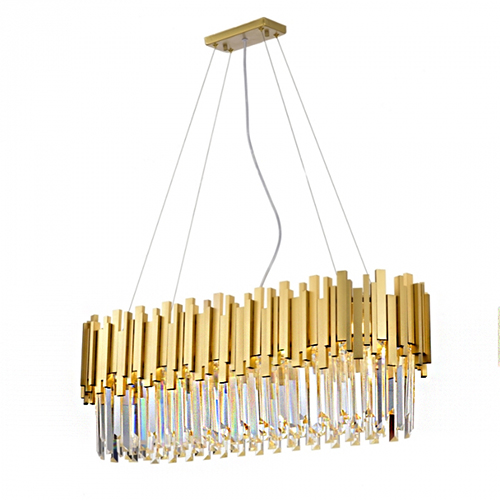 Lustre Pendente dourado retangular cristal