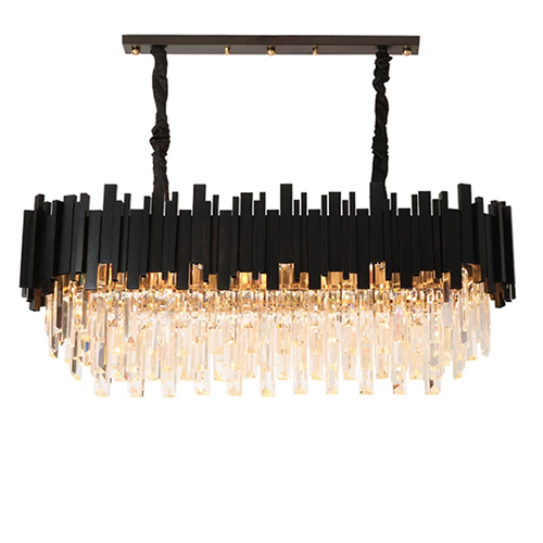 Lustre Pendente negro retangular cristal  80cm x 35cm