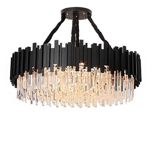 Lustre Pendente negro redondo cristal  75cm