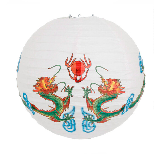 Pendente lanterna Japonesa 40 cm Branca Dragão